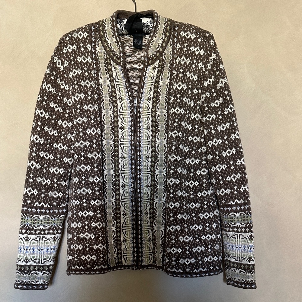 Nomadic Traders ZipUp Fair Isle Cardigan Sweater size L